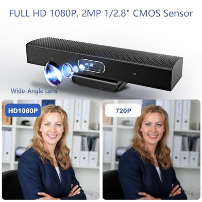Conference Room Camera, 3-in-1, 1080p Full HD Webcam with Microphone and Speaker, USB Plug and Play, Wide Angle Video Conference Camera for Desktop, Laptop, Mac, PC (Black)