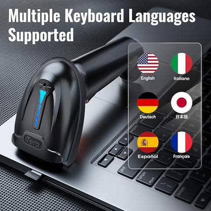 Tera Barcode Scanner with Battery Indicator: 2D Wireless, D5100, Black | USB Wired, 2.4G Wireless, 2200mAh Battery, 1D 2D QR Scanning, IP54 Protection, Retail Checkout Warehouse School PC Phone - color: 2D Black