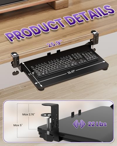 Ergonomic Mouse & Keyboard Tray Under Desk, 20x11.8 in Board, Black - color: Black, size: Small