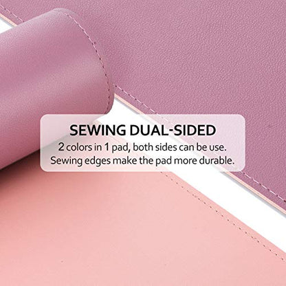 Purple/Pink Dual Sided PU Leather Desk Pad, Upgraded Sewing Laptop Mat, Waterproof Large Mouse Pad, Non-Slip Writing Kids Painting Mat Desk Blotter Protector for Office/Home 31.5"x15.8" (80x40cm)