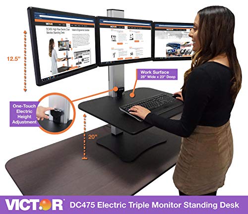Victor High Rise Electric Sit-Stand Standing Desk Converter, Black - size: Triple Monitor