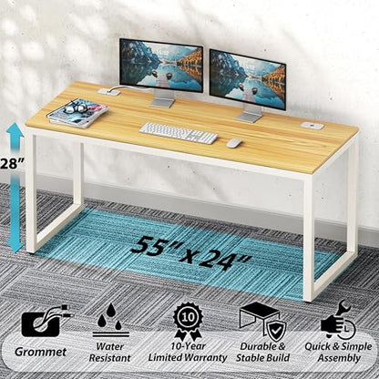 SHW 55-Inch Commercial-Grade Office Computer Desk, Oak - color: Oak, size: 55-Inch