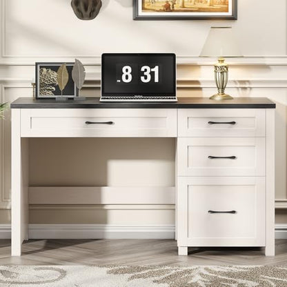 Farmhouse 47" Computer Desk, Executive Desk with File Drawer, Black. - color: Black, size: Style 1