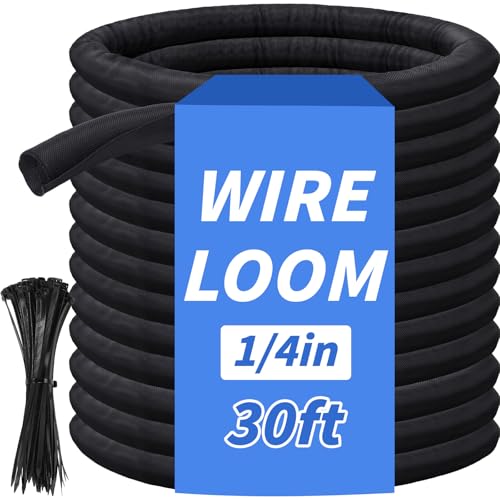 30ft - 1/4in Split Braided Sleeve Cable Management, Self-Wrapping | Flexible loom tubing protects wires from abrasion and heat. Great for automotive, TV, computer, and home electrical use. - size: 1/4inx30ft