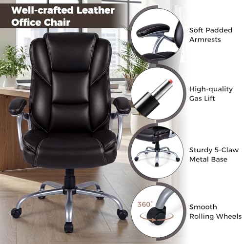 COSTWAY Executive Office Chair with High Back and Thickened Seat Cushion - color: Brown