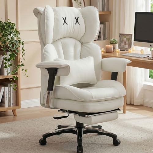 Efomao Big & Tall Desk Chair, Wide Executive Office Chair with Footrest White-L - color: 3070-white