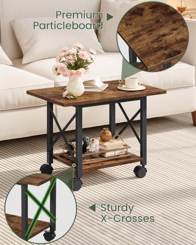 Printer Stand, 23.6" Under Desk Printer Table with Locking Wheels Adjustable Feet, 2-Tier Heavy Duty Printer Cart with Shelf, for Home Office, Living Room, Rustic Brown and Black TPS01BF - color: Rustic Brown