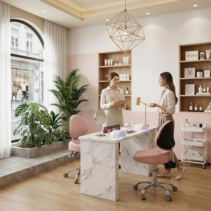 Saddle Stool Rolling Chair for Medical Massage Salon Spa Drafting,Adjustable Hydraulic Stool with Wheels (Pink with Backrest) - color: Pink With Backrest