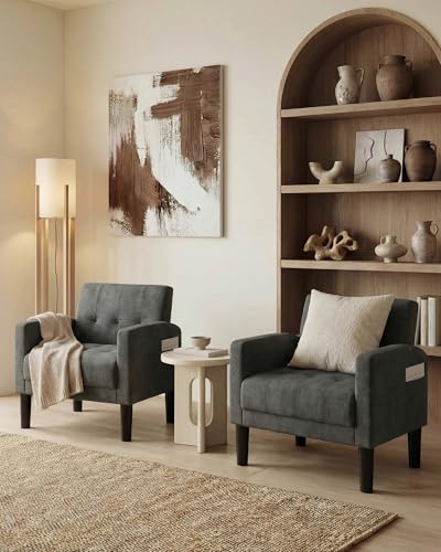 TYBOATLE Dark Grey Accent Chairs Set of 2, Tufted Armchairs for Living Room - color: Dark Grey, size: 30.9inch-2