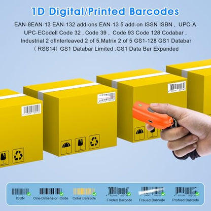 Symcode Bluetooth Barcode Scanner Mini 1D Small Wireless Bar Code Scanner 3-in-1 Bluetooth & 2.4G Wireless & USB Wired Barcode Scanner with Android,iOS,Computers,Windows - color: 1D Laser Orange