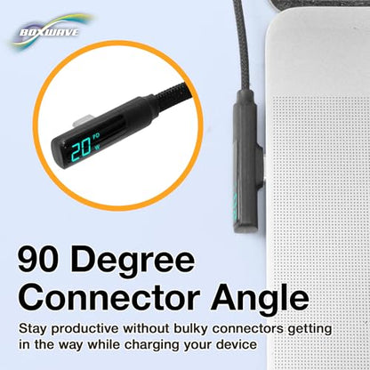 BoxWave Cable Compatible with Logitech Spotlight Presentation Remote - PowerDisplay PD Right Angle Cable (4ft) - USB-C to USB-C (100W), LED Wattage Info Extra Long Braided Nylon - Jet Black