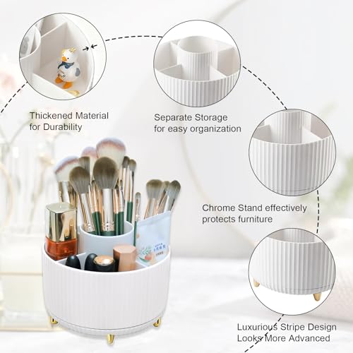 Makeup Brushes Holder Organizer,360° Rotating Cosmetic display cases with 5 compartment Cosmetic and Skincare Organizers,Multi-Purpose Makeup Brush Holder for Bathroom Vanity Desktop Decor