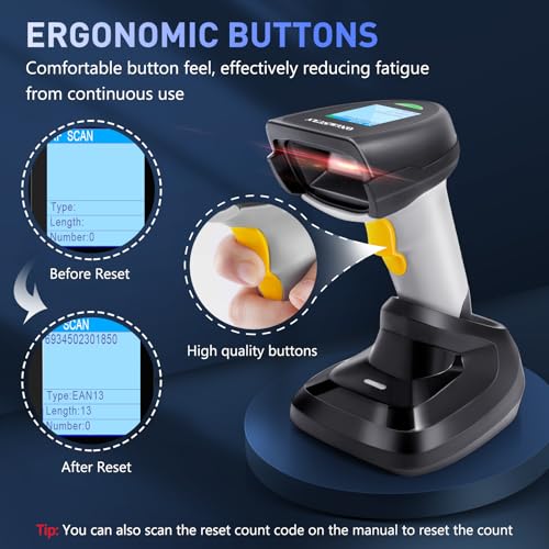 Barcode Scanner Wireless, QR Code Scanner Handheld Bar Code Scanners with Base 2 in 1 USB Wired Connection & 2.4G Wireless 1D&2D&PDF417 Data Matrix Automatic Barcode Reader - color: NS-2206PT