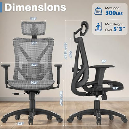 ELABEST T23 Ergonomic Mesh Office Chair, High Back Computer Desk Chair, Breathable AirMesh with Dual-Move Lumbar Support, 3D Armrests & Headrest, Tilt Lock,Big and Tall for Home Office(Graphite) - color: Graphite