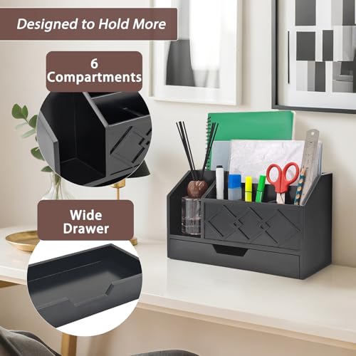 Black Wooden Mail Organizer with Drawer, Three Tiered Desk Accessories for Office Organization and Storage, Stylish Countertop Document Storage, Home/Office/Classroom Supplies (Black02) - style: Black02