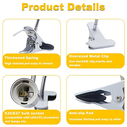 Clip Lamp Holder Adjustable Light Bulb Stand Clamp Lights Flexible Clamp Lamp E26/E27 Neck Clip Lighting Fixture Desk Lamp Holder with On/Off Switch Study Reading Lamp (No Bulb) - color: White, size: 1PC