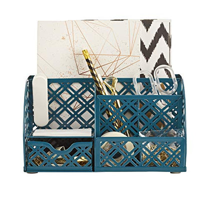 Exerz Desk Organizer Metal Mesh Caddy 7 Compartments Drawer Aegean Blue - color: F7 Aegean Blue