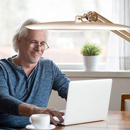 20-Inch LED Desk Lamp with Clamp, 24W 2200LM, Gold | 117 SMD LEDs with 4 brightness levels provide eye-caring lighting for reading, crafting, office work, and study - size: GOLD-NonCCT-Non Protective