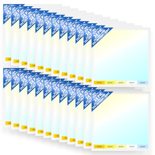 LED Flat Panel Light LED Drop Ceiling Light Fixture, 5 CCT 3000K-6500K Adjustable & 5 Wattage Selectable Recessed Back-Lit Fixture for Office, ETL Listed(24Pack 2x2) - size: 2X2 24Pack