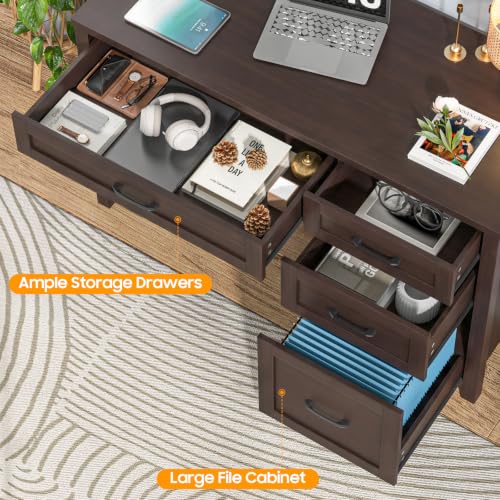 Farmhouse 47" Computer Desk, Executive Desk with File Drawer, Caramel - color: Caramel