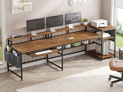 SEDETA L Shaped Computer Desk, Reversible Computer Desks, L Shaped Desk with Power Outlets & LED Strip, Monitor Shelf, Keyboard Tray, Pegboard and Storage Shelves for Home Office, Rustic Brown - color: Rustic Brown