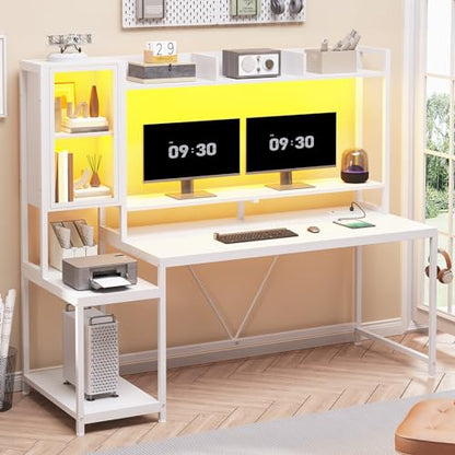 SEDETA 60'' Gaming Desk with Storage, Hutch, Display Cabinet and LED Lights - color: White
