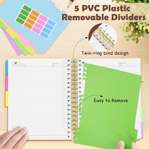 QIYVLOS Hardcover Spiral Notebook, B5 Journal with Removable Dividers Tabs, 5 Subject Notebook College Ruled, 320 Pages 8"x10" Leather Notebooks for Work School Study, Lined Journal for Women, Yellow - color: B5/Yellow