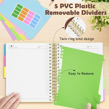 QIYVLOS Hardcover Spiral Notebook, B5 Journal with Removable Dividers Tabs, 5 Subject Notebook College Ruled, 320 Pages 8"x10" Leather Notebooks for Work School Study, Lined Journal for Women, Yellow - color: B5/Yellow