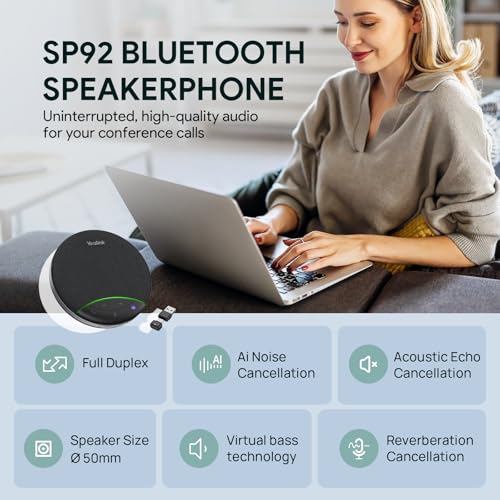 Yealink SP92 Bluetooth Speaker and Microphone with Dongle, Conference Speakerphone for Teams, 13ft 360 Omni Pickup, Full-Duplex Mic, AI Noise Reduction, 20H Call Time, USB C/A - color: Black- SP92 with Dongle