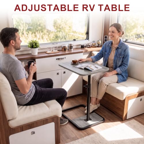 GOYLSER Large C Shaped End Table for Couch, Height Adjustable Living Room Rotating Couch Tray Tables Sofa Table Tv Trays for Bedroom, Swivel Wooden Side Table for Small Space, Grey - color: Grey, style: Enlarged Standard