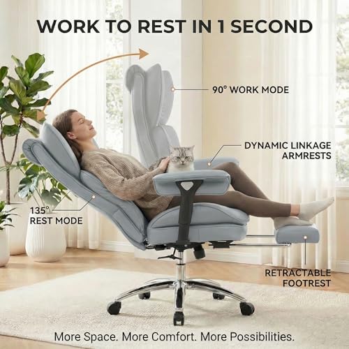 Big & Tall Office Chair, 400lbs Executive Chair with Footrest, Gray - color: Grey