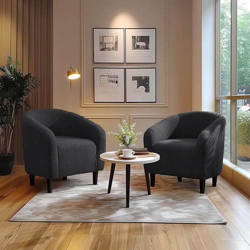 Yaheetech Sherpa Accent Chairs, Compact Furry Barrel Chairs with a Curved Silhouette for Small Spaces, Living Room, Bedroom, Dark Gray - color: Dark Gray (Boucle), style: without Ottoman