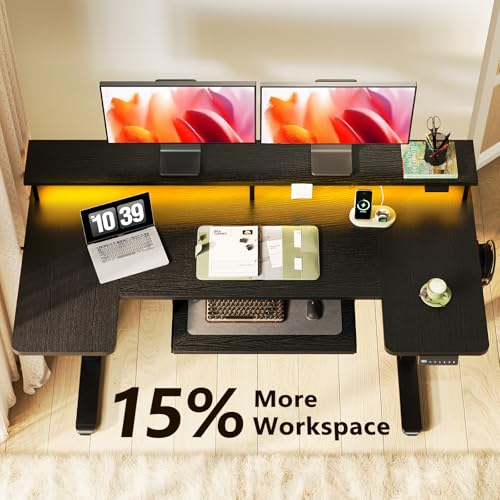 OffiGo 55 Inch U Shaped Electric Standing Desk with Keyboard Tray, Black - color: Black, size: 55 Inch