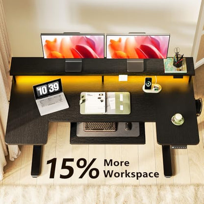 OffiGo 55 Inch U Shaped Electric Standing Desk with Keyboard Tray, Black - color: Black, size: 55 Inch