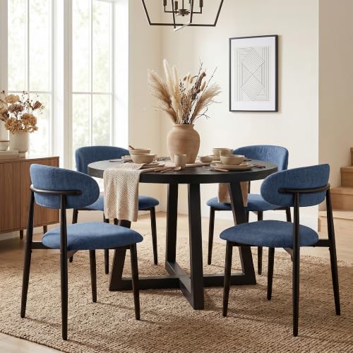 UVV Dining Chairs Set of 6, Metal Kitchen Chairs with Modern Fabric Upholstered for Dining Room, Navy Blue - color: Navy-black, size: Set of 6