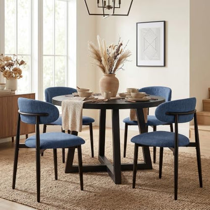 UVV Dining Chairs Set of 6, Metal Kitchen Chairs with Modern Fabric Upholstered for Dining Room, Navy Blue - color: Navy-black, size: Set of 6
