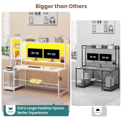 SEDETA 60'' Gaming Desk with Storage, Hutch, Display Cabinet and LED Lights - color: White
