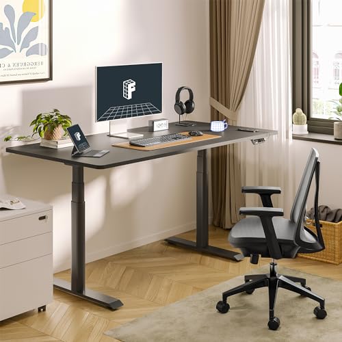 FLEXISPOT E6 Pro 55" x 28" Dual Motor Electric Standing Desk, Organic Modern Oval Leg Design, 3-Stage Height Adjustable Sit Stand Desk with Heavy Duty 330lbs, Black Desktop, Black Frame - color: Black Frame & Black Top, size: 55"x28" One-Piece