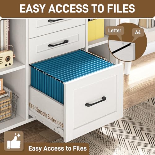 Vabches File Cabinet with 3 Drawers, Farmhouse Lateral File Cabinet Fits Files Letter/A4 Size, Wooden Filing Cabinet with Adjustable Shelves Printer Stand for Home Office, White - color: White and Brown
