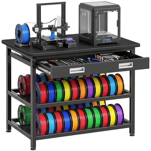 3D Printer Stand with Filament Storage - Heavy Duty 3D Printer Table with Metal Drawer, 36 inch 3 Tier Metal 3 D Printing Desk for 3 D Printers, Black - color: Black