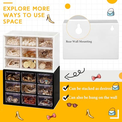 Wenqik 2 Pcs Mini Storage Drawers with 9 Clear Drawers,Black, White - color: Black, White