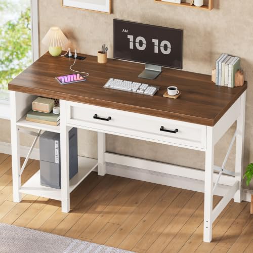 SEDETA 40" Farmhouse Small Desk with Drawers for Small Space, Bedroom - color: White
