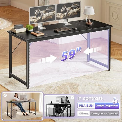 PRAISUN 63 X 24 Inch Computer Desk, Power Outlets, USB-C, Black - color: Black, size: 63inch