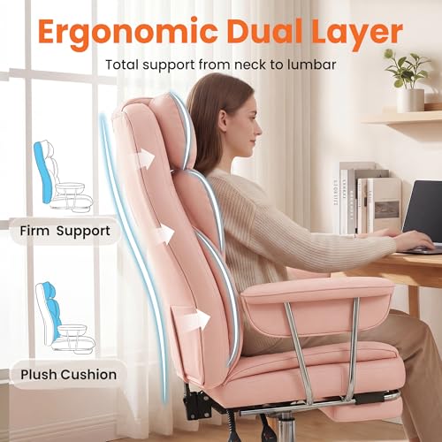 NEO CHAIR Big & Tall Leather Office Chair, High Back, Lumbar Support, Pink | Gaming Chair for Adults and Computer Use, Reclining Office Chair with Foot Rest, Massage, Comfy Design and Heavy Duty Support - color: Pink