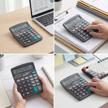 Marte Vanci 12-Digit Desk Calculator with Solar & Battery Power - color: Black