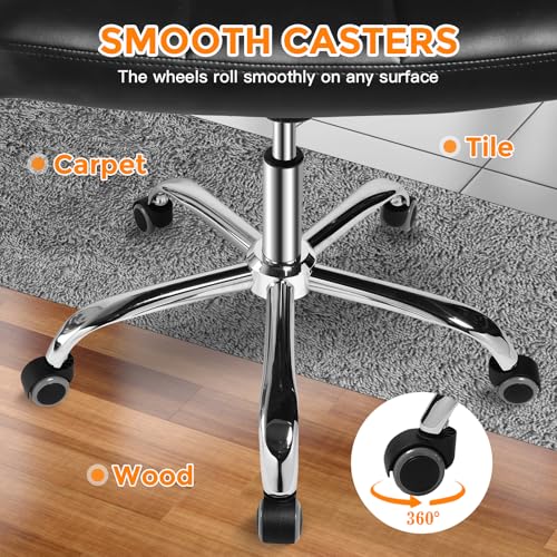 Black Office Chair with Wheels - 360° Swivel Armless Back Support - color: Widened Black