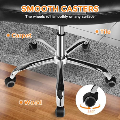 Black Office Chair with Wheels - 360° Swivel Armless Back Support - color: Widened Black