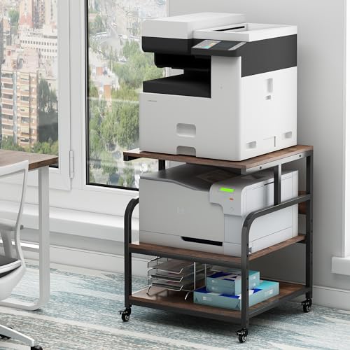 Fannova Extra Large 3D Printer Stand Table with Adjustable Storage Shelf | 25.6"x23.6"x30.9", Heavy Duty Industrial Wheels, 25mm Heavy-Gauge Steel Tube, Home Office Printer Furniture, Rustic Brown - color: Rustic Brown, size: 25.6"W x 23.6"D x 30.9"H