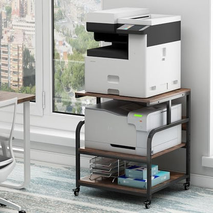Fannova Extra Large 3D Printer Stand Table with Adjustable Storage Shelf | 25.6"x23.6"x30.9", Heavy Duty Industrial Wheels, 25mm Heavy-Gauge Steel Tube, Home Office Printer Furniture, Rustic Brown - color: Rustic Brown, size: 25.6"W x 23.6"D x 30.9"H
