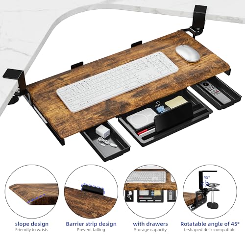 ETHU Corner Keyboard Tray Under Desk with Metal Rail, 26.8x11.8", Walnut - color: Wood